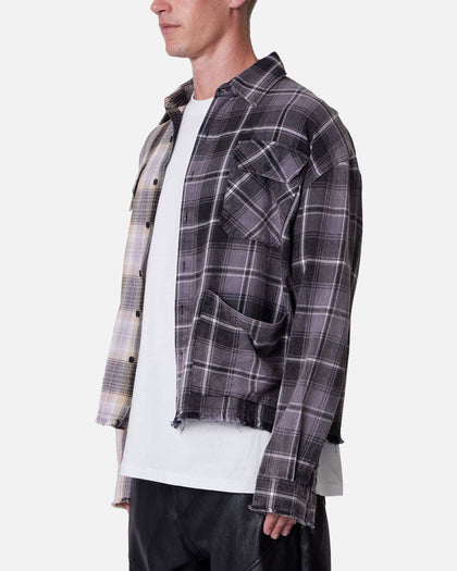 MNML Mixed Flannel Button Up Shirt Olive/Brown