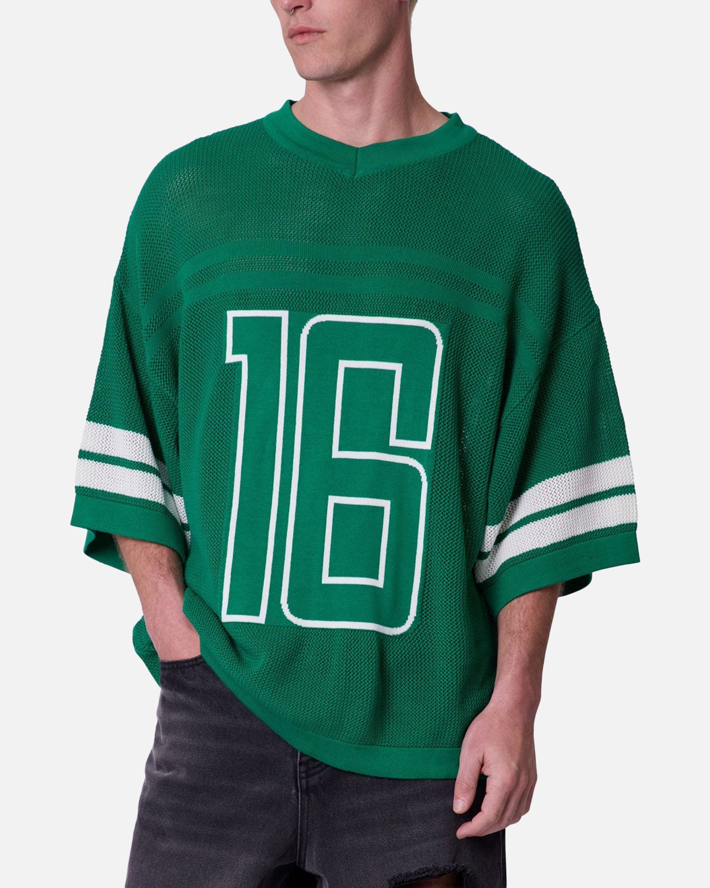 MNML Open Knit Varsity Jersey Kelly Green | Culture Kings US