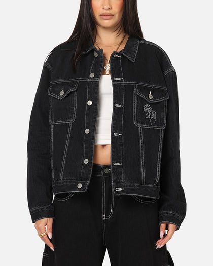 Saint Morta Fray Trucker Denim Jacket Contrast Black