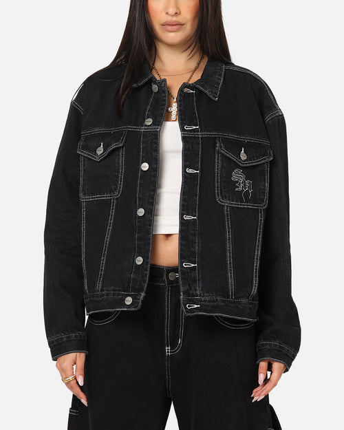 Saint Morta Fray Trucker Denim Jacket Contrast Black