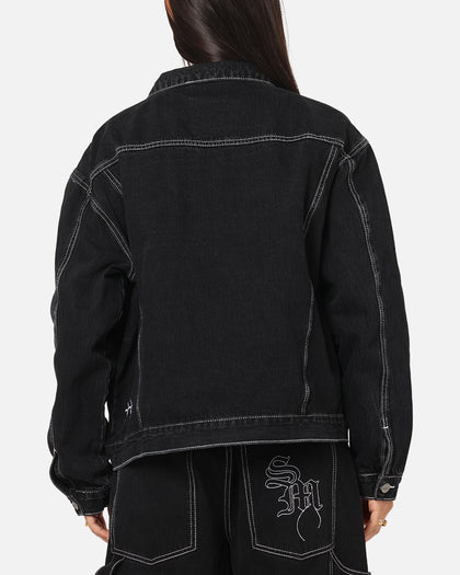 Saint Morta Fray Trucker Denim Jacket Contrast Black