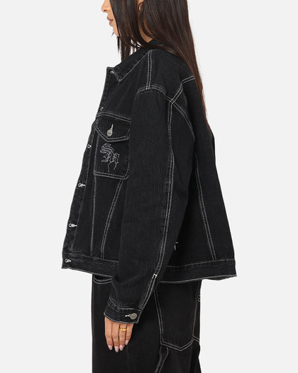 Saint Morta Fray Trucker Denim Jacket Contrast Black