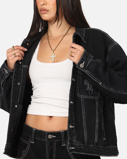 Saint Morta Fray Trucker Denim Jacket Contrast Black