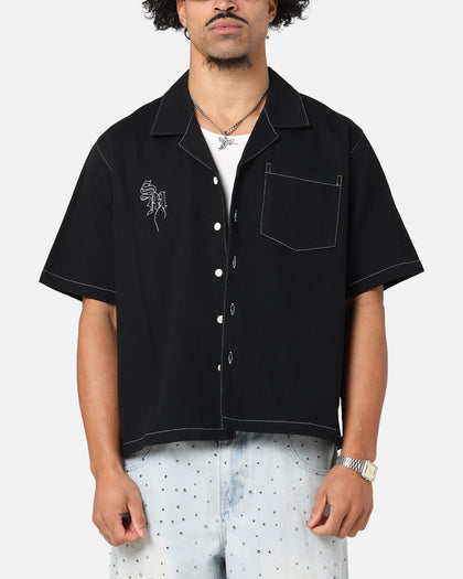 Saint Morta Fray Contrast Button Up Shirt Contrast Black