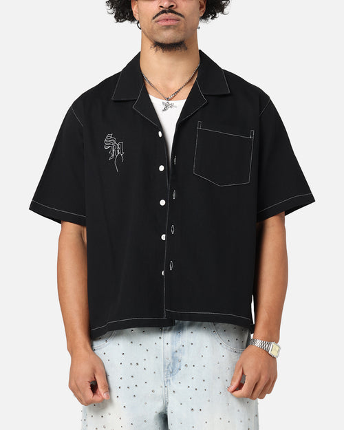 Saint Morta Fray Contrast Button Up Shirt Contrast Black