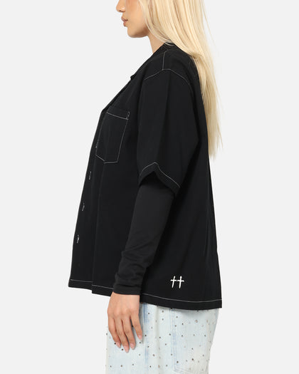 Saint Morta Fray Contrast Button Up Shirt Contrast Black