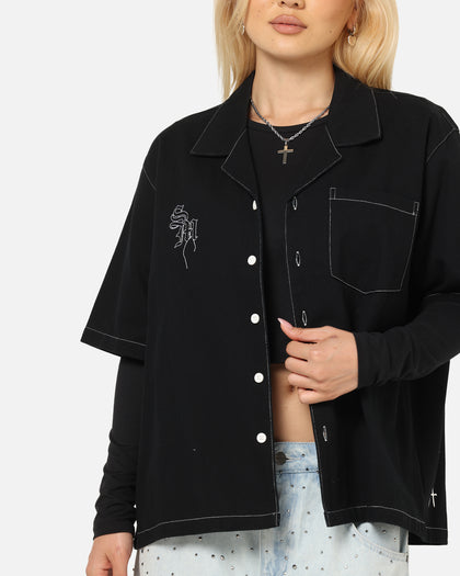 Saint Morta Fray Contrast Button Up Shirt Contrast Black