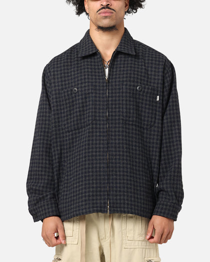 S Double Plaid Zip Through Long Sleeve Shirt Brown