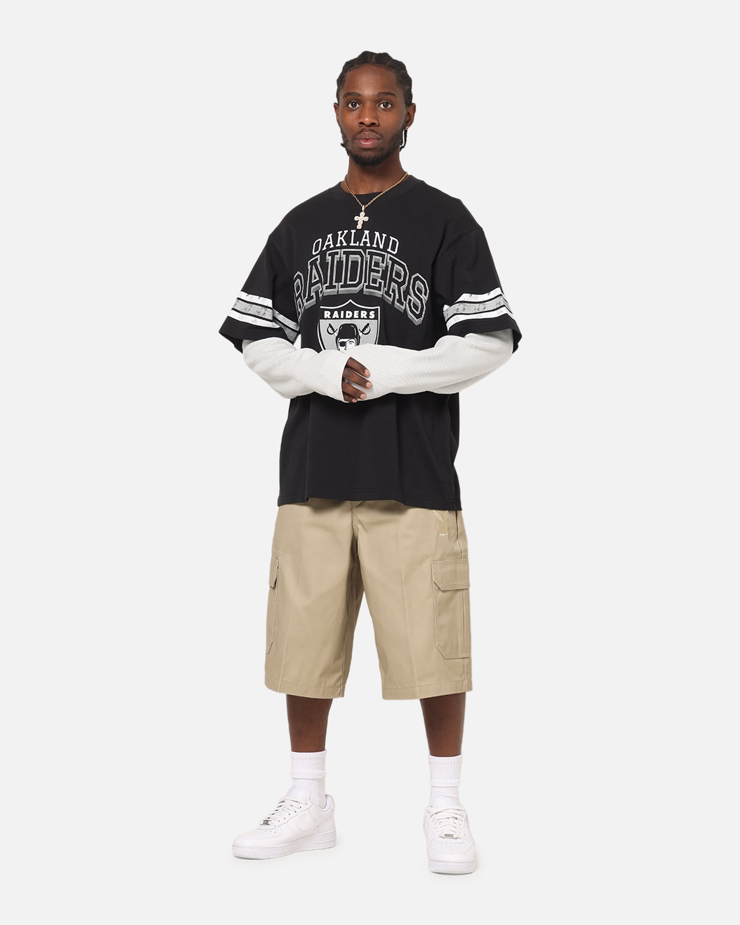 Mitchell & Ness Oakland Raiders Waffle Mock Layer Long Sleeve T