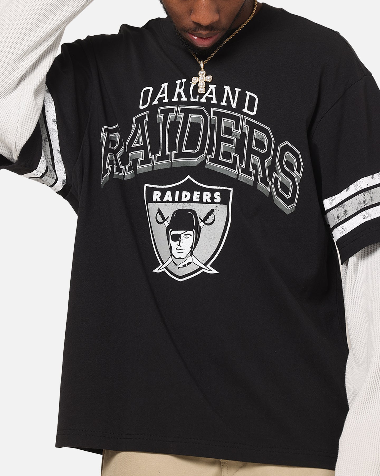 Mitchell & Ness Oakland Raiders Waffle Mock Layer Long Sleeve T