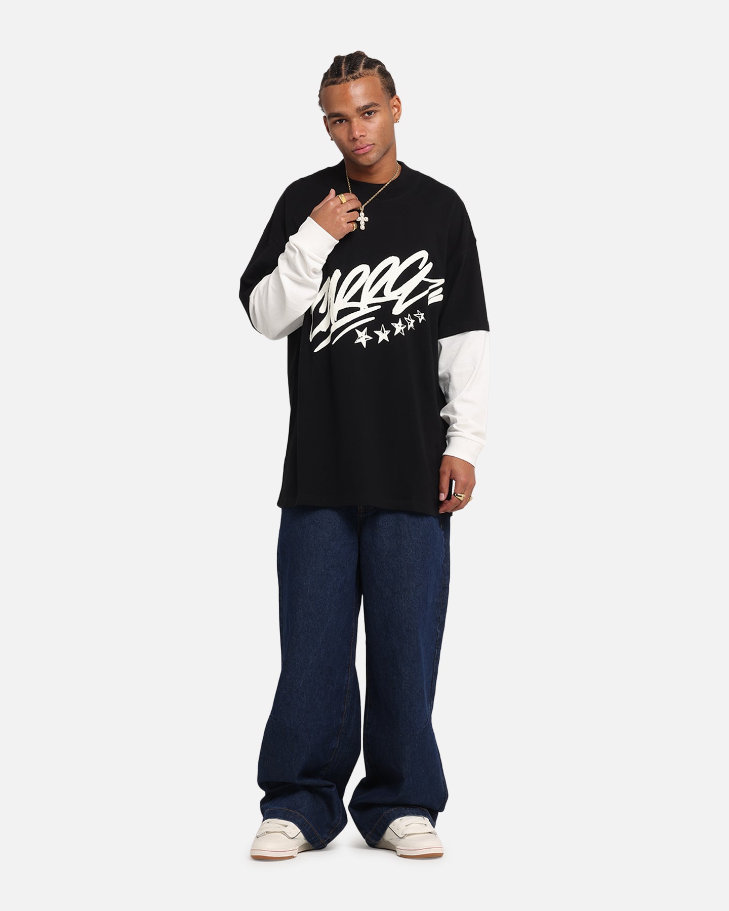 Carre Graffiti Layered Long Sleeve T-Shirt Black/Off White