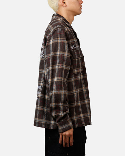Sworn To Us Lotus Angel Flannel Button Up Shirt Brown