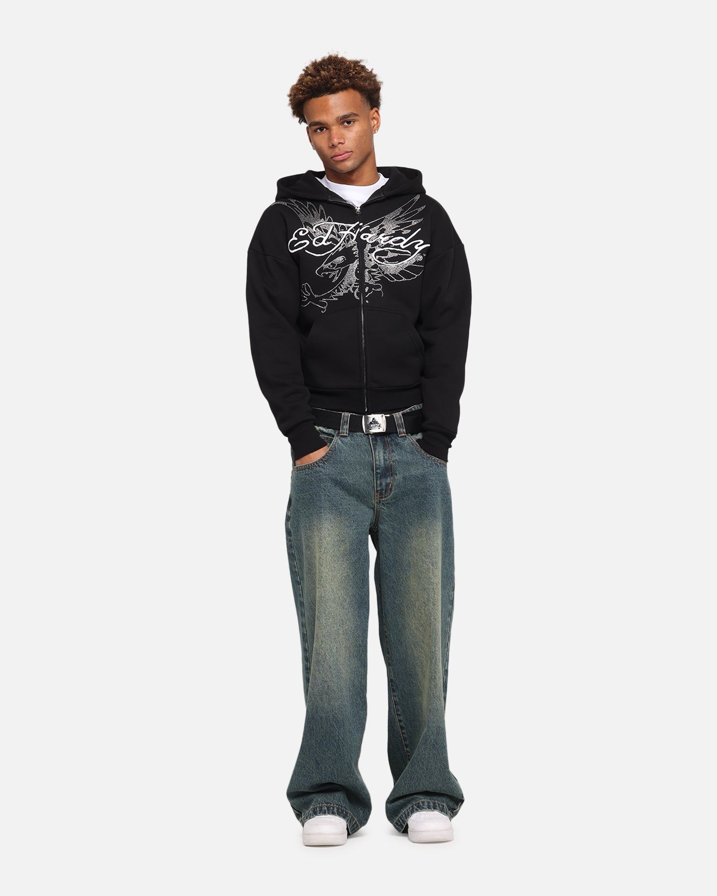 Ed Hardy Eagle Rhinestone Zip Hoodie Black | Culture Kings US