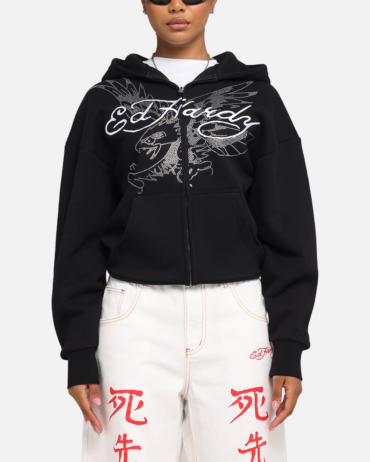 Ed Hardy Eagle Rhinestone Zip Hoodie Black | Culture Kings US
