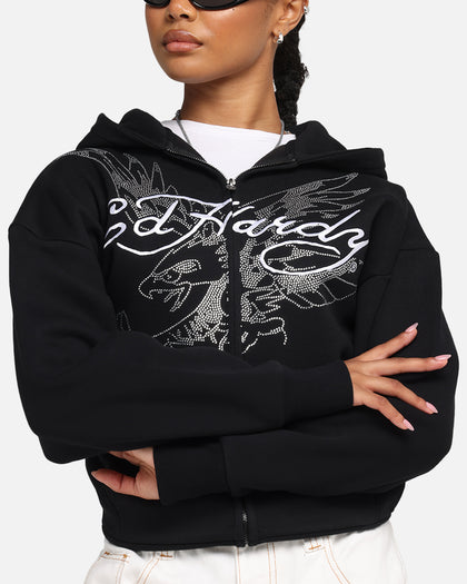 Ed Hardy Eagle Rhinestone Zip Hoodie Black