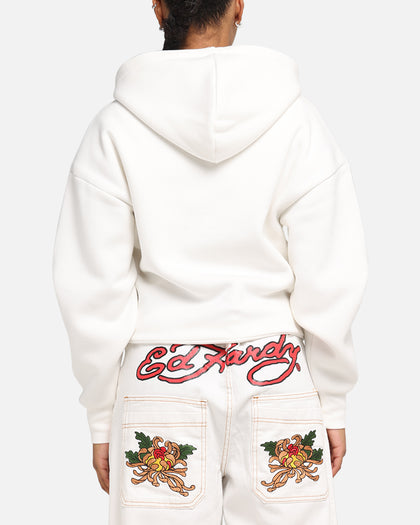 Ed Hardy Eagle Rhinestone Zip Hoodie Off White