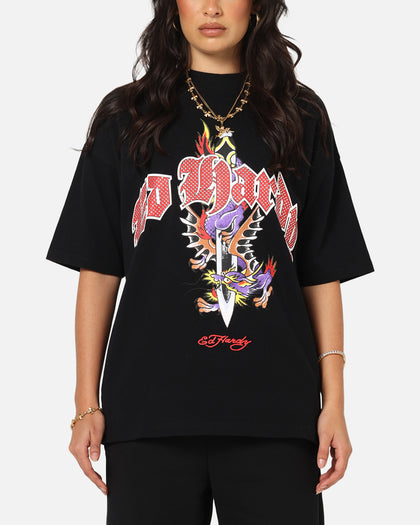 Ed Hardy Dagger Rhinestone Crop T-Shirt Black