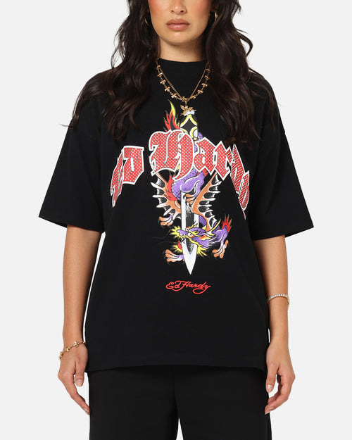Ed Hardy Dagger Rhinestone Crop T-Shirt Black