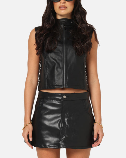 Ed Hardy Women's Vegan Leather Biker Vest Black