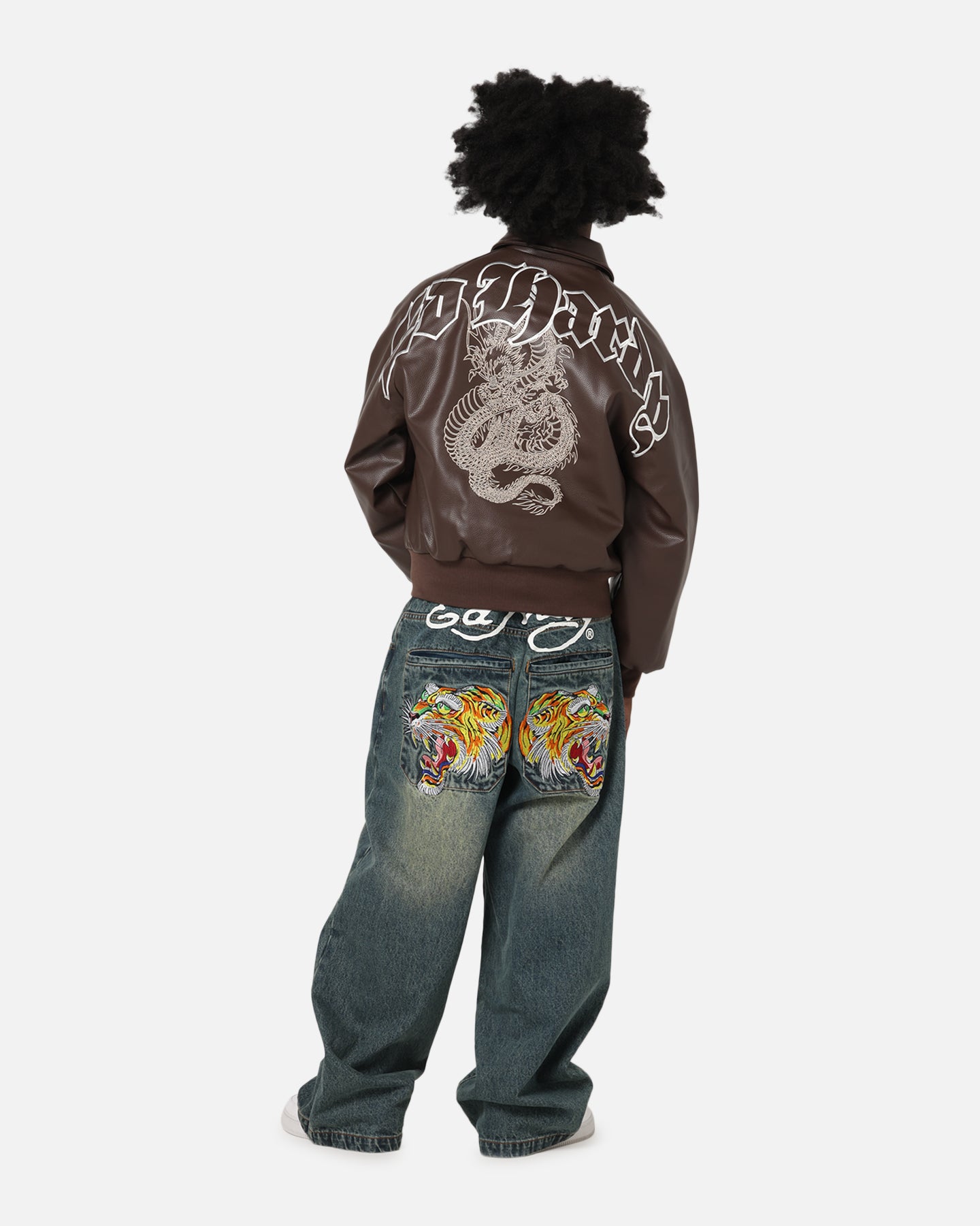 Ed Hardy Shinjuku Leather Jacket Brown | Culture Kings US