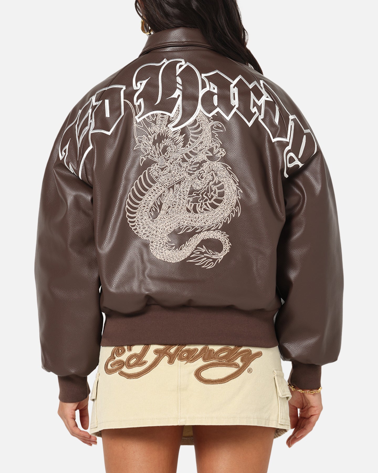 Ed Hardy Shinjuku Leather Jacket Brown | Culture Kings US