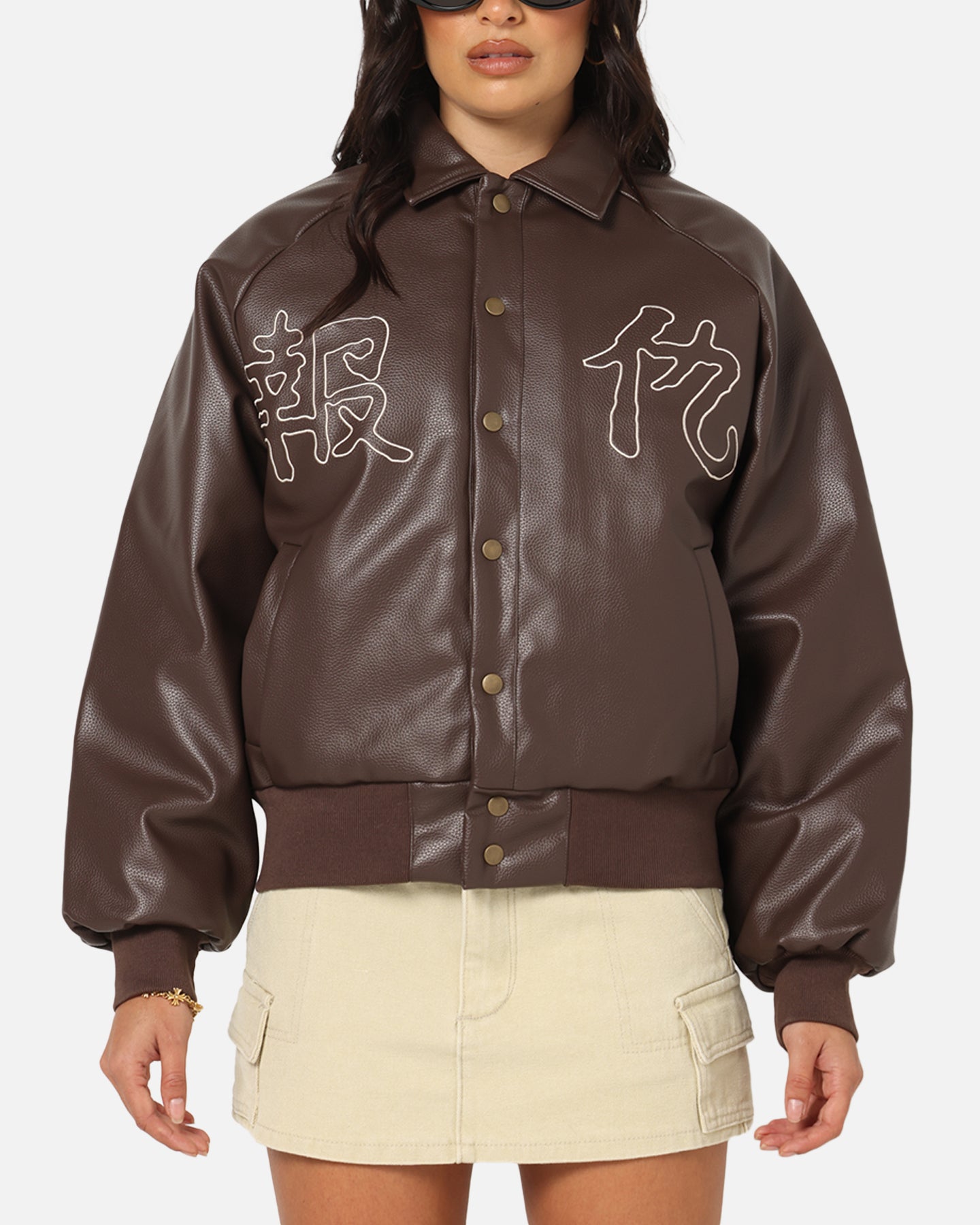 Ed Hardy Shinjuku Leather Jacket Brown | Culture Kings US