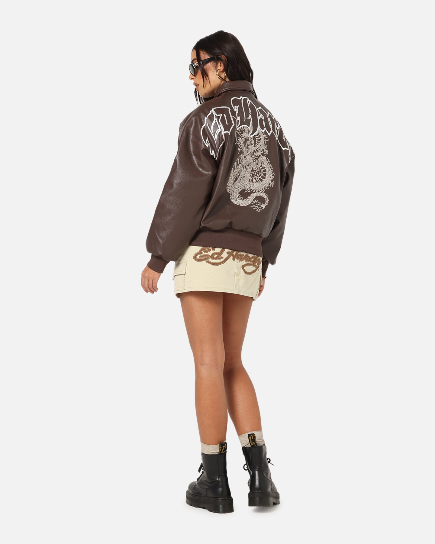 Ed Hardy Shinjuku Leather Jacket Brown | Culture Kings US