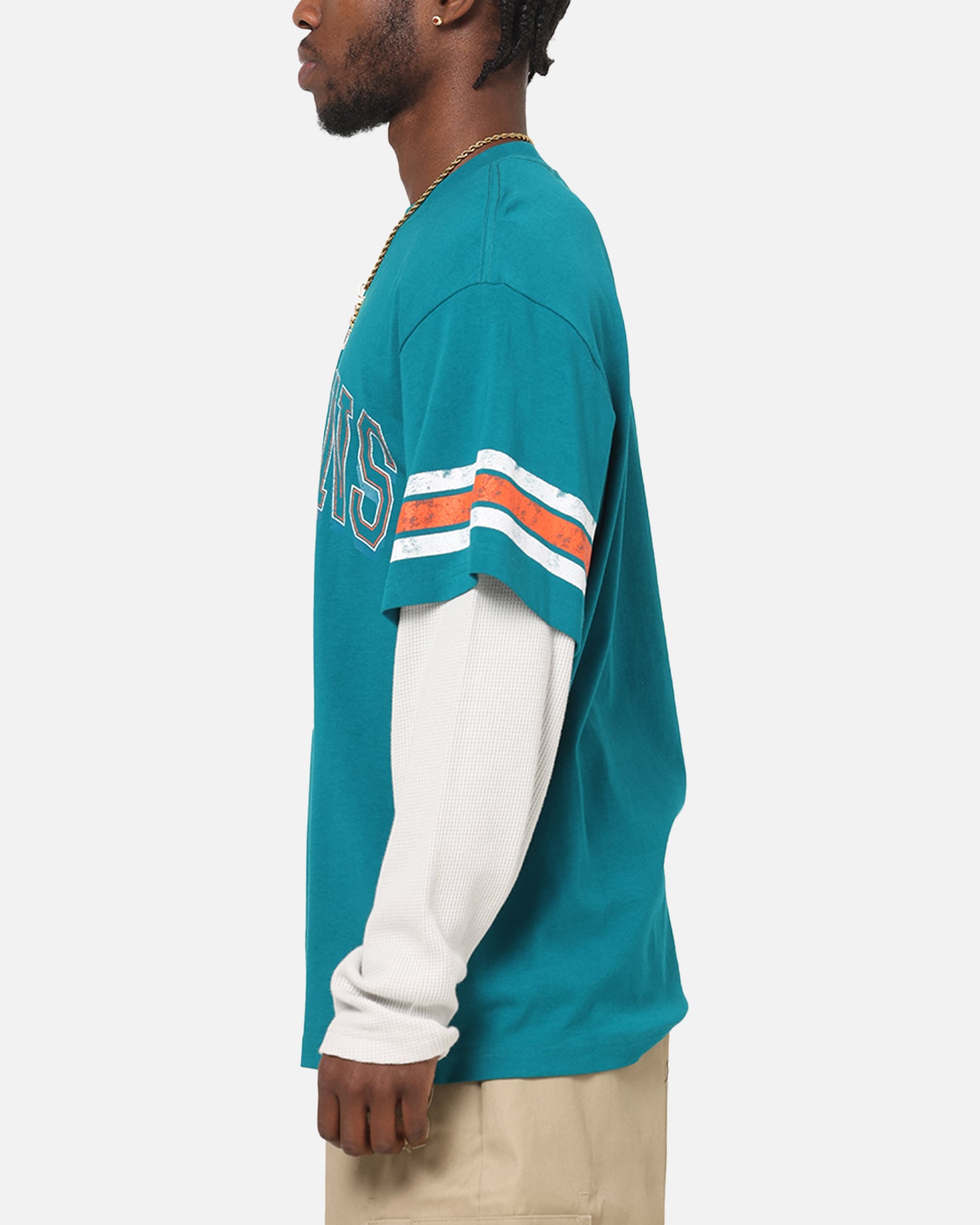Mitchell & Ness Miami Dolphins Waffle Mock Layer Long Sleeve T
