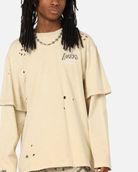 Mitchell & Ness Los Angeles Lakers Chromed Mock Long Sleeve T-Shirt Khaki