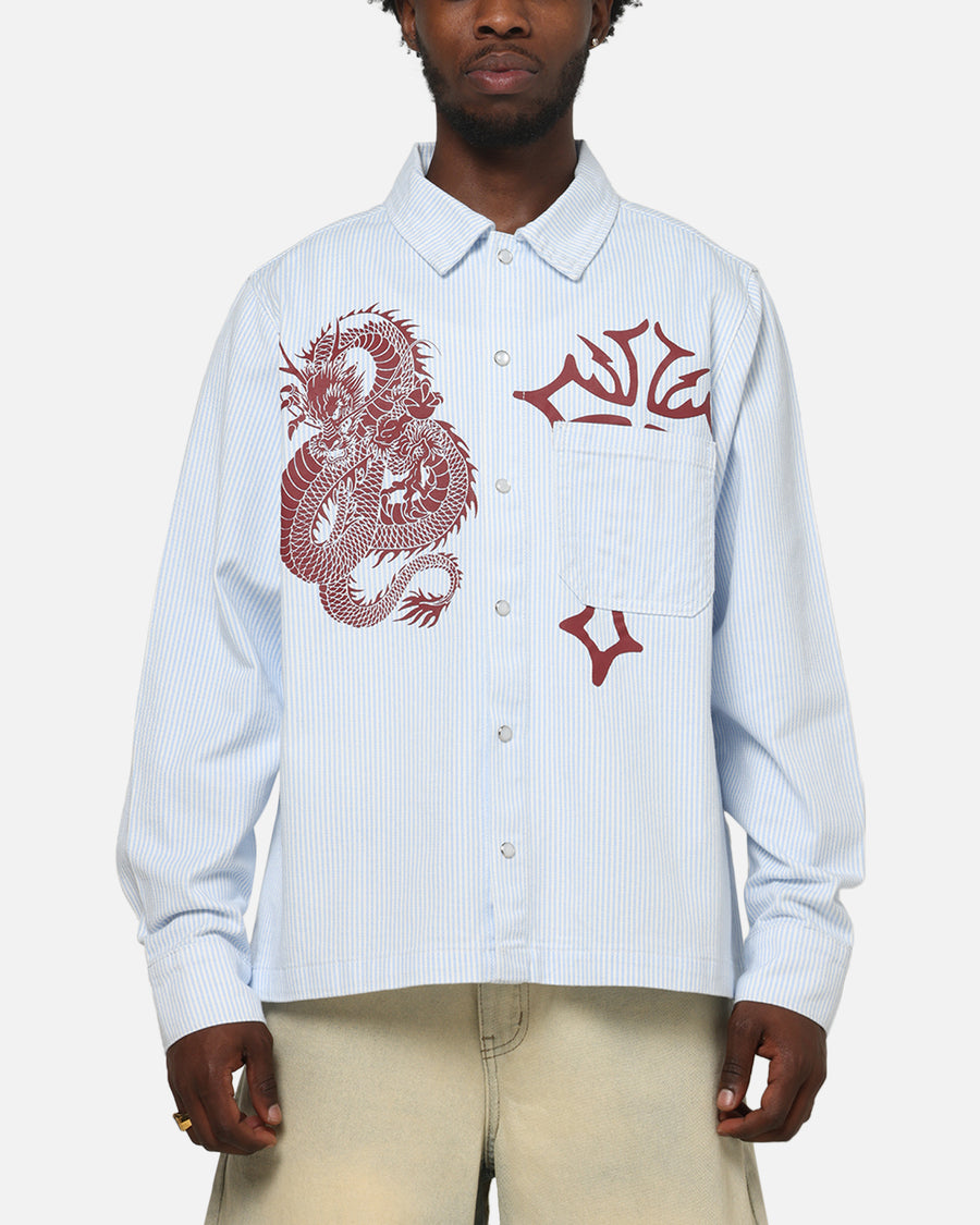 blue ed hardy dress Ed Hardy Euro Button Up Shirt Blue Pinstripe