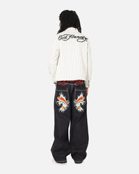 Ed Hardy Euro Button Up Shirt White Pinstripe