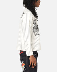 Ed Hardy Euro Button Up Shirt White Pinstripe