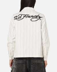 Ed Hardy Euro Button Up Shirt White Pinstripe