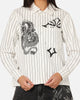 Ed Hardy Euro Button Up Shirt White Pinstripe