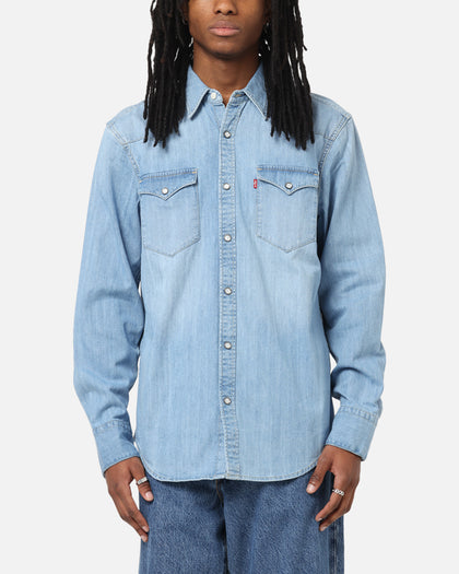 Levi Strauss And Co Barstow Western Standard Denim Button Up Shirt Blue