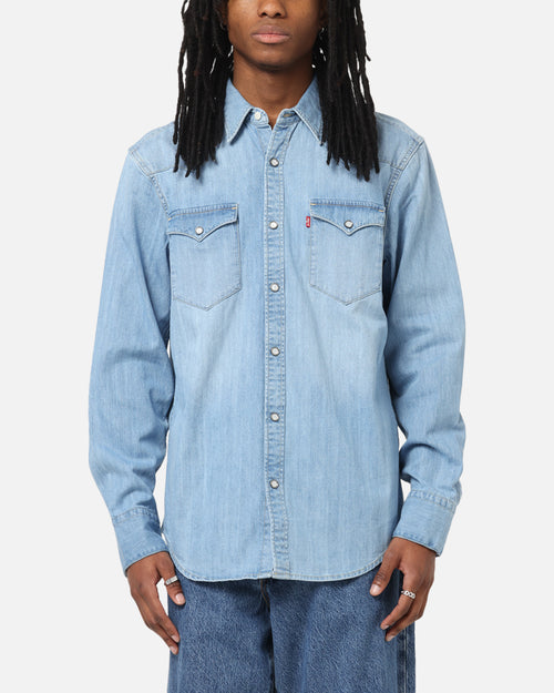 Levi Strauss And Co Barstow Western Standard Denim Button Up Shirt Blue
