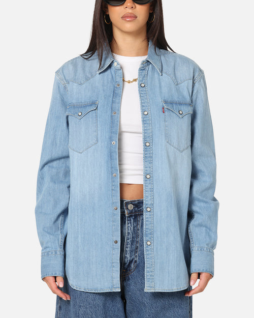 Levi Strauss And Co Barstow Western Standard Denim Button Up Shirt Blue