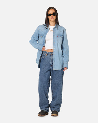 Levi Strauss And Co Barstow Western Standard Denim Button Up Shirt Blue