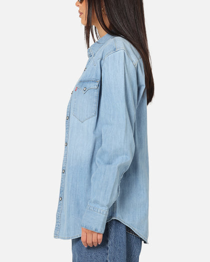 Levi Strauss And Co Barstow Western Standard Denim Button Up Shirt Blue