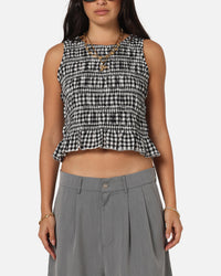 XXIII Women's Shirred Top Black Check