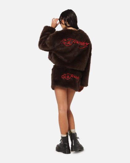 Ed Hardy Women's Faux Fur Jacket Brown