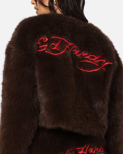 Ed Hardy Women's Faux Fur Jacket Brown