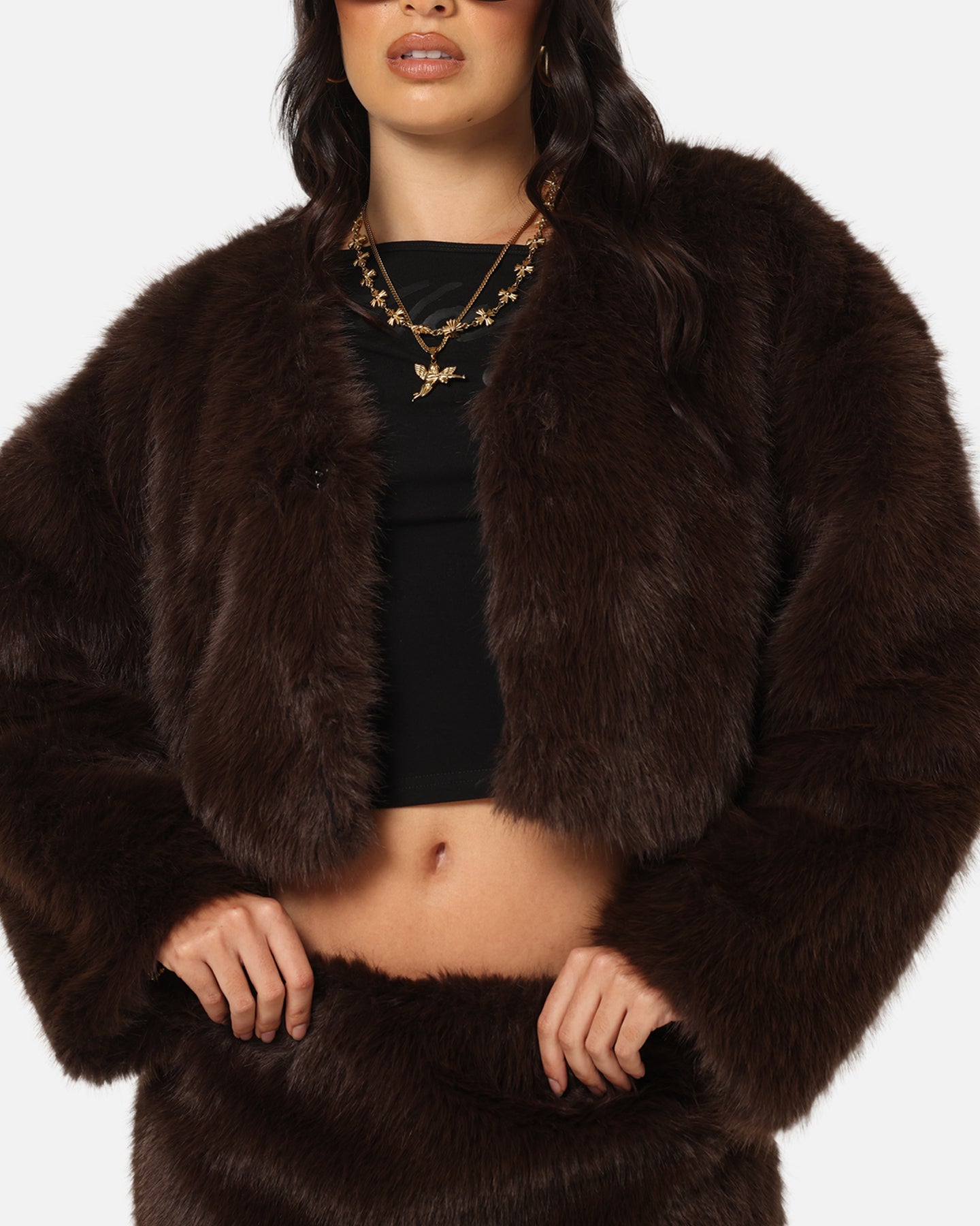 Ed Hardy ファーダウン Ed Hardy Women's Faux Fur Jacket Brown | Culture Kings US