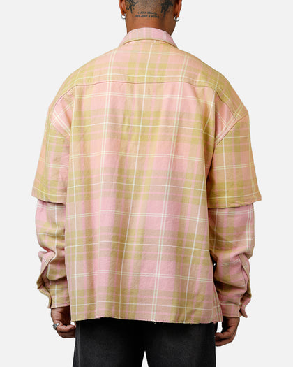 mnml Dip Fade Flannel Shirt Pink - Size M mnml Dip Fade Flannel Shirt Pink - Size M