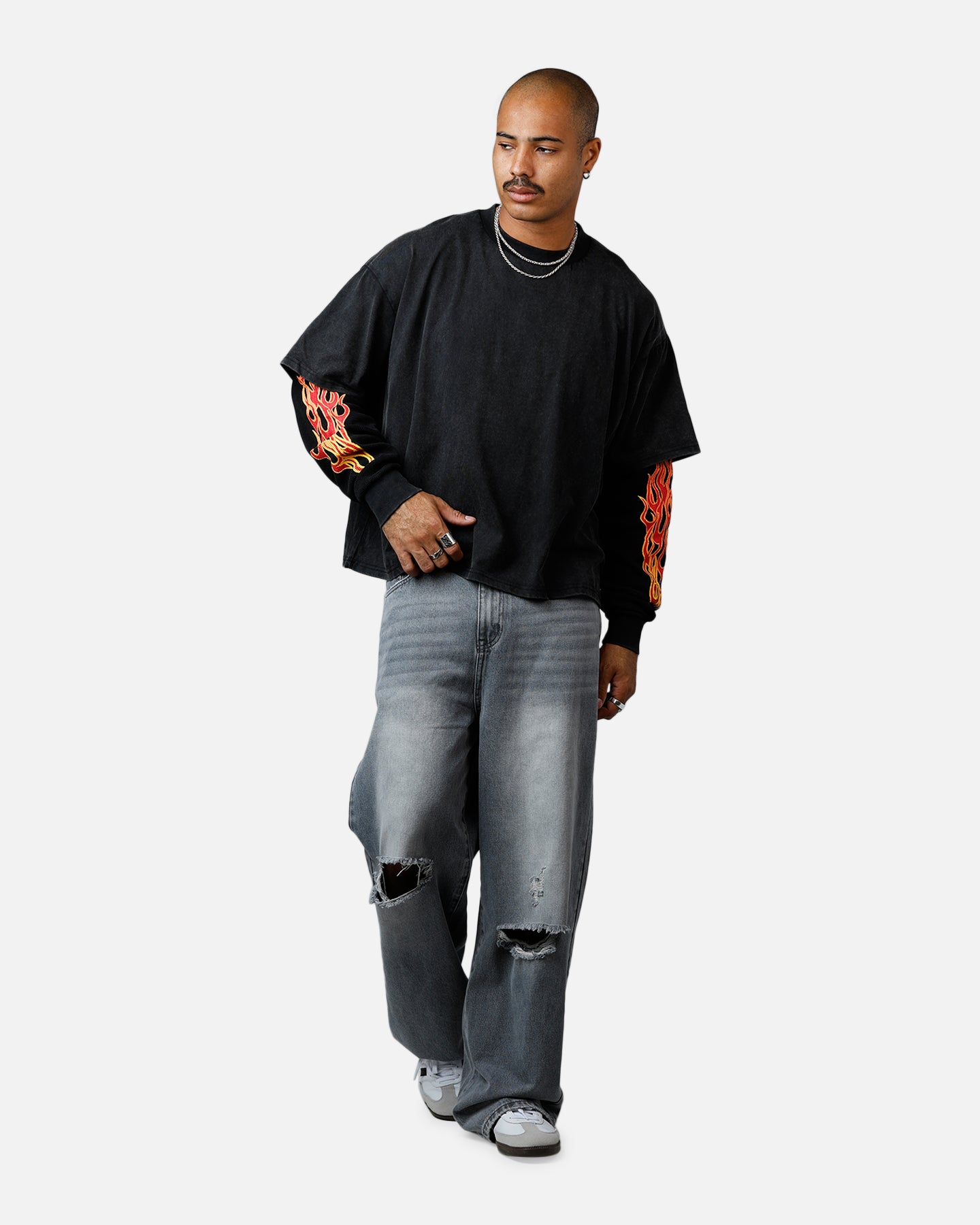 MNML Double Layer Thermal Long Sleeve T-Shirt Washed Black