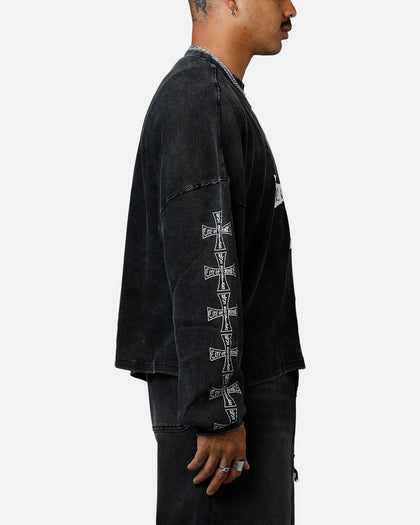MNML Washed Chopper Thermal Long Sleeve T-Shirt Washed Black