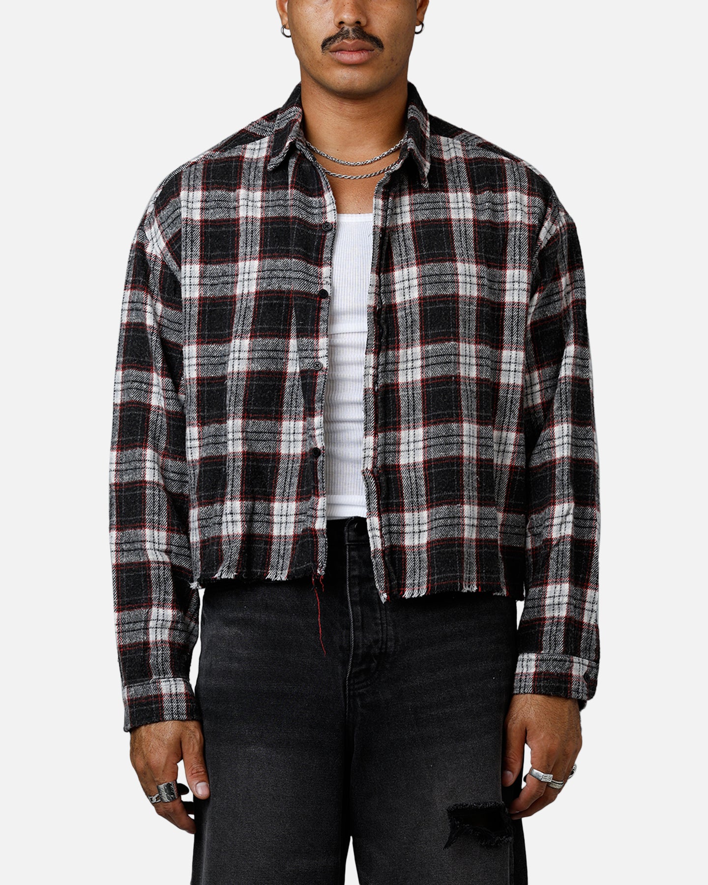 MNML Washed Cropped Flannel Shirt Black/White | Culture Kings US