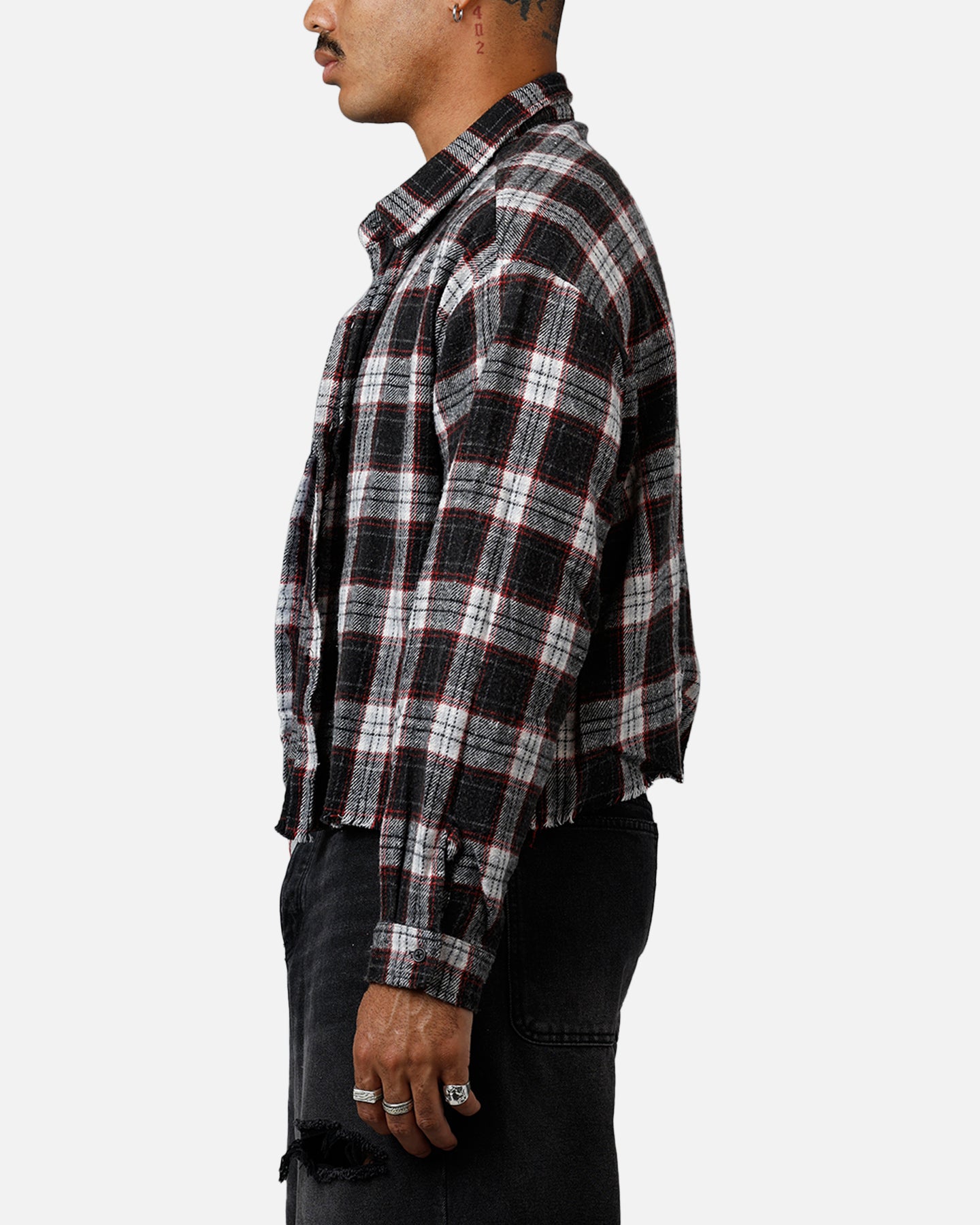 MNML Washed Cropped Flannel Shirt Black/White | Culture Kings US