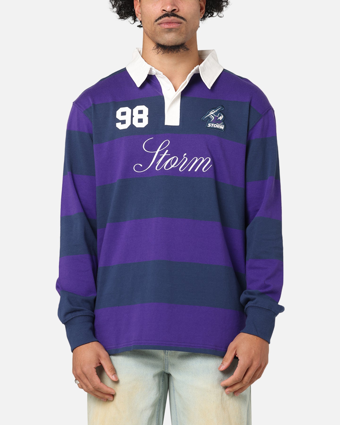 Bleacher Athletic Melbourne Storm NRL Stripe Rugby Polo Shirt