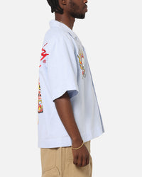 Ed Hardy Flame Stripe Button Up Shirt Blue Pin Stripe